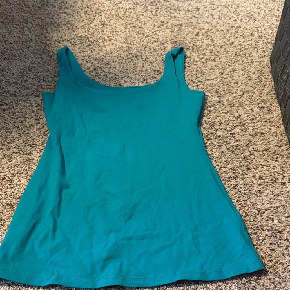 Susana Monaco Women’s Teal Scoop Neck Tank Top with built in Shelf Bra